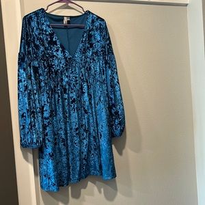 ASOS Velvet Long Sleeve Babydoll Mini Dress